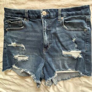 American Eagle Outfitters Blue Curvy High Rise Distressed Jean Shorts